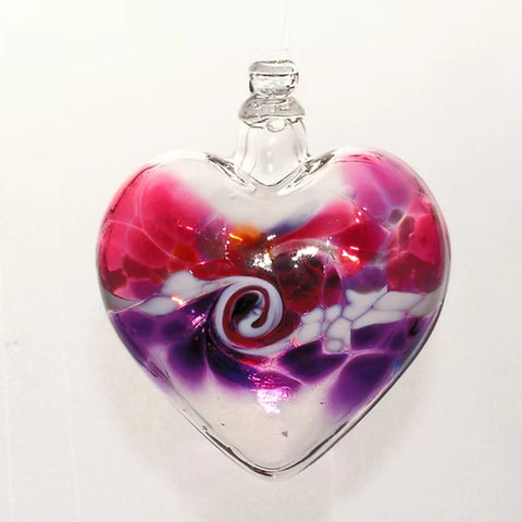 Pink and Purple Spiral Heart Hand-Blown Glass Ornament