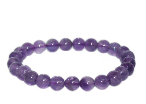 Polished amethyst stretch bracelet with round purple gemstone beads
