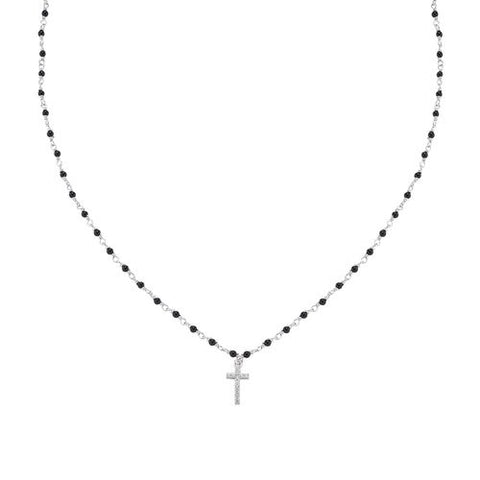 Silver and Black Beaded Cross Bracelet | Amen - Tricia's Gems