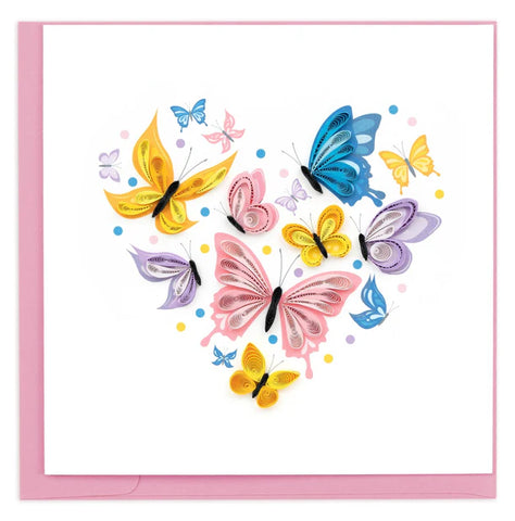 Quilled Butterfly Heart greeting card with colourful butterflies forming a heart shape