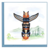 Quilled Totem Pole greeting card with detailed totem pole, mountain, and lake paper quilling design

