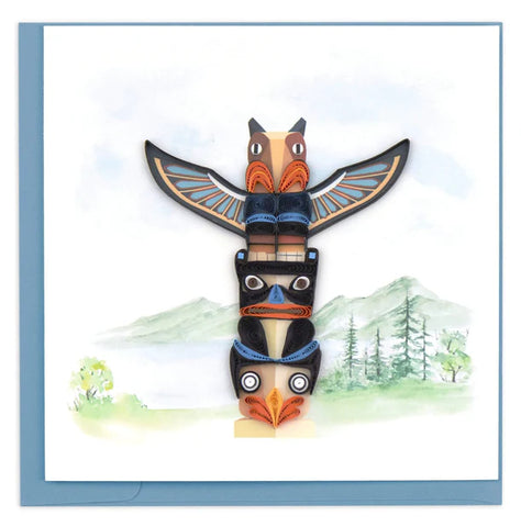 Quilled Totem Pole greeting card with detailed totem pole, mountain, and lake paper quilling design

HS Code: