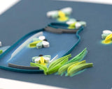 Quilled Fireflies greeting card with mason jar and glowing fireflies paper quilling design