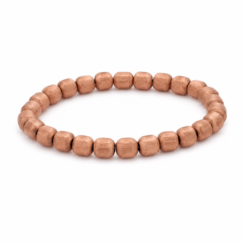 Pure copper beaded stretch bracelet with brushed barrel beads