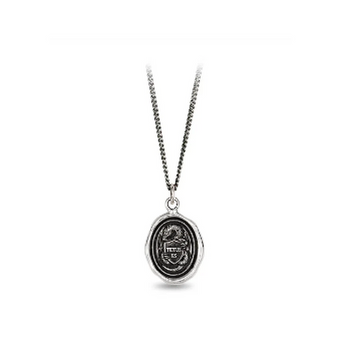 Pyrrha Guardian sterling silver dragon and shield talisman pendant