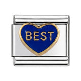 Blue Best Heart stainless steel enamel Italian charm