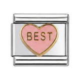 Pink Best Heart stainless steel enamel Italian charm