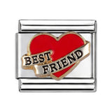 Red Heart Best Friend Banner stainless steel enamel Italian charm