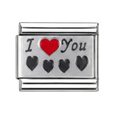 I Love You – Black Hearts stainless steel enamel Italian charm