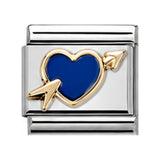 Blue Heart with Silver Arrow stainless steel Italian charm