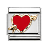 Red Heart with Silver Arrow stainless steel Italian charm