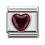 Burgundy Gem Heart stainless steel Italian charm