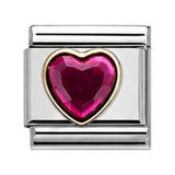 Raspberry Gem Heart stainless steel Italian charm