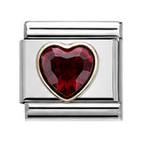 Dark Red Gem Heart stainless steel Italian charm