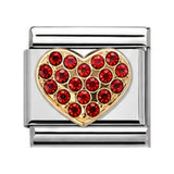 Red Crystal Cluster Heart stainless steel Italian charm