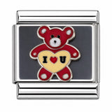 Teddy Bear with Hearts stainless steel enamel Italian charm