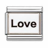 Love – White Rectangle stainless steel enamel Italian charm