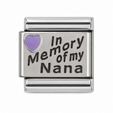 In Memory of My Nana purple heart stainless steel Italian charm