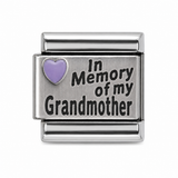 In Memory of My Grandmother purple heart stainless steel Italian charm