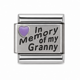 In Memory of My Granny purple heart stainless steel Italian charm