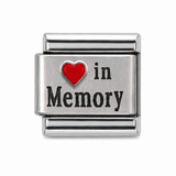 In Memory red heart stainless steel Italian charm
