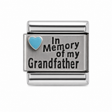 In Memory of My Grandfather light blue heart stainless steel Italian charm