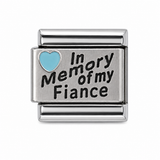 In Memory of My Fiancé light blue heart stainless steel Italian charm