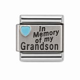 In Memory of My Grandson light blue heart stainless steel Italian charm