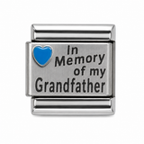 In Memory of My Grandfather blue heart stainless steel Italian charm