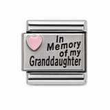 In Memory of My Granddaughter pink heart stainless steel Italian charm