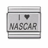 I Love NASCAR – Plain stainless steel Italian charm