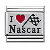 I Love NASCAR – Checkered Flag stainless steel Italian charm