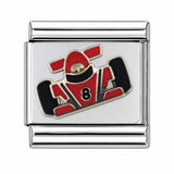 Red Number 8 Race Car stainless steel Italian charm