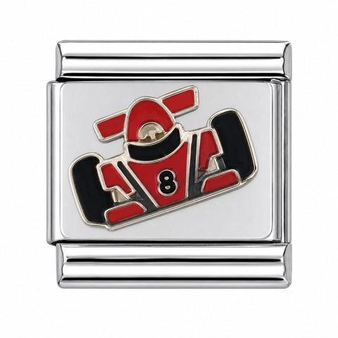 Red Number 8 Race Car stainless steel Italian charm