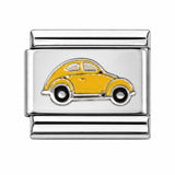 Yellow Volkswagen Beetle stainless steel Italian charm
