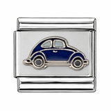 Blue Volkswagen Beetle stainless steel Italian charm