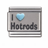 I Love Hot Rods stainless steel enamel Italian charm