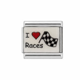 I Love Racing stainless steel enamel Italian charm