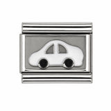 White Volkswagen Beetle stainless steel enamel Italian charm