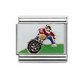 Motocross Rider stainless steel enamel Italian charm