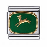 Green Deer Emblem stainless steel enamel Italian charm
