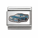 Blue Sports Car stainless steel enamel Italian charm