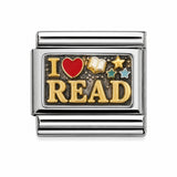 I Love Reading stainless steel enamel Italian charm