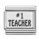 Number 1 Teacher – White stainless steel enamel Italian charm
