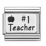 Number 1 Teacher – Apple stainless steel enamel Italian charm