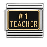 Number 1 Teacher – Black stainless steel enamel Italian charm