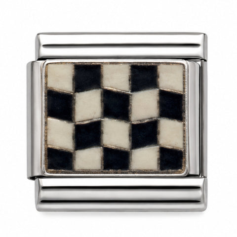 Large Checkerboard stainless steel enamel Italian charm
