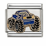 Blue Monster Truck stainless steel enamel Italian charm