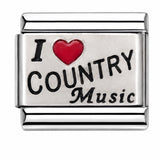 I Love Country Music stainless steel enamel Italian charm