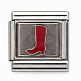Red Cowboy Boot stainless steel Italian charm - Row 58